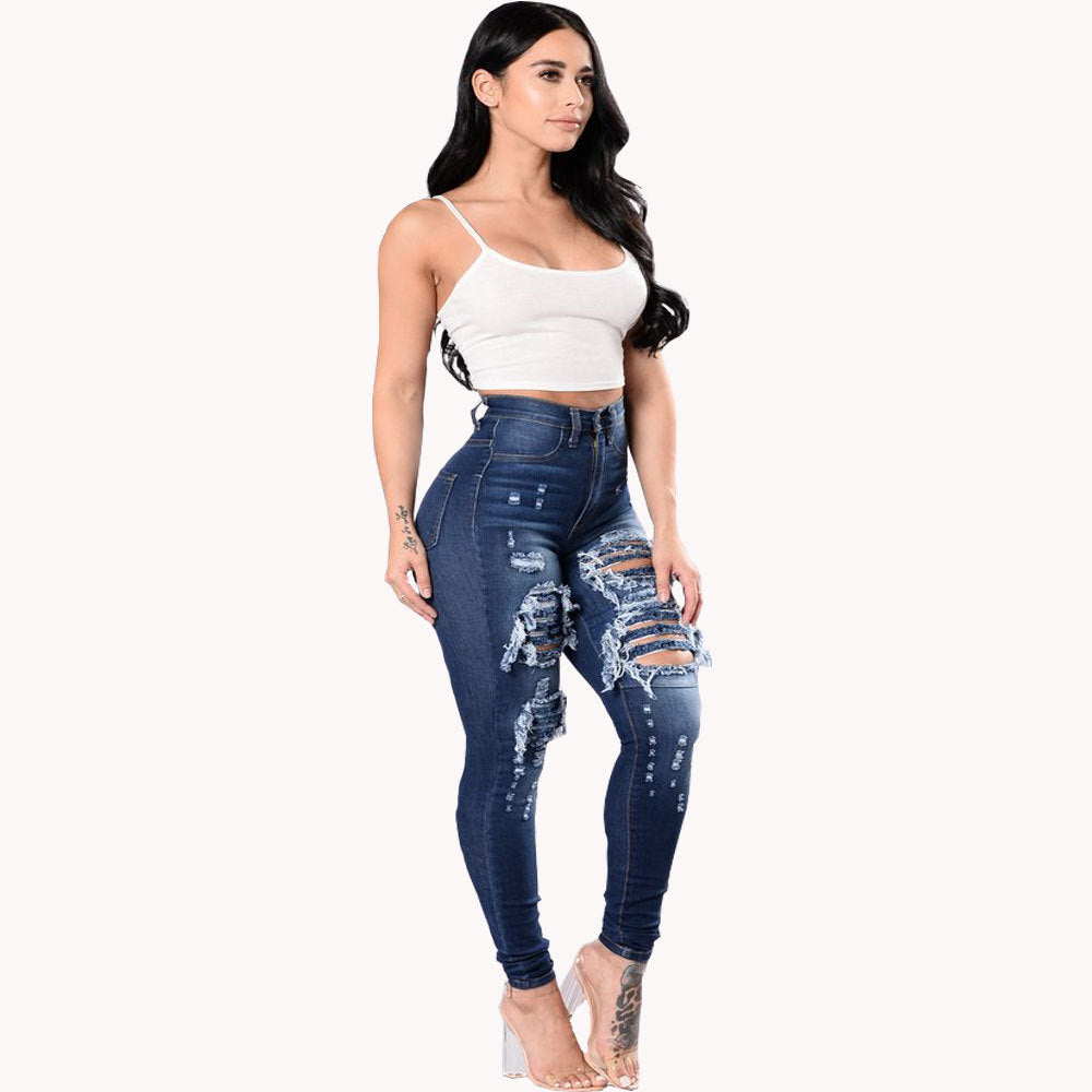 Women's Ripped Denim Washed Denim Pants - MediaEclat.store