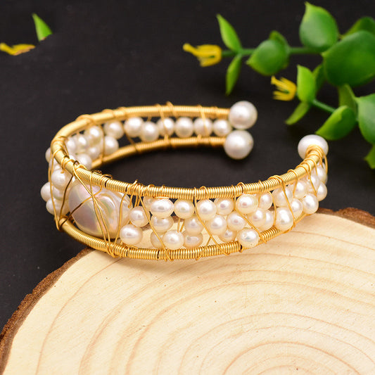 Natural Baroque Pearl Double Wrap Line Bracelet