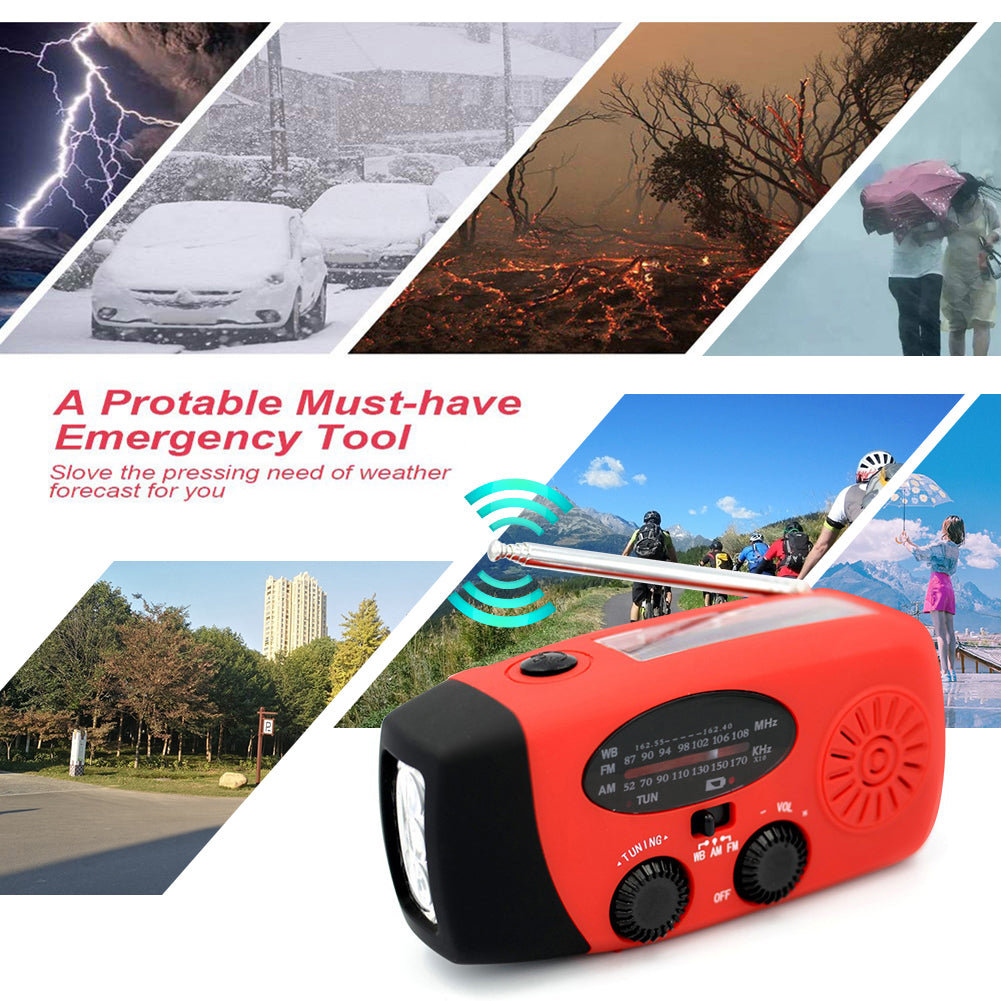 Solar energy hand-held emergency radio flashlight