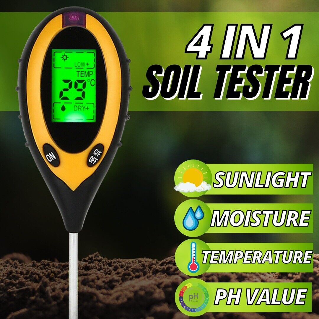 4 In 1 LCD Digital PH Tester Soil Water Light Temperature Test Meter US