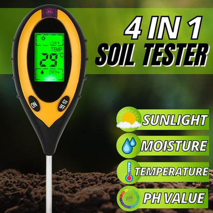4 In 1 LCD Digital PH Tester Soil Water Light Temperature Test Meter US