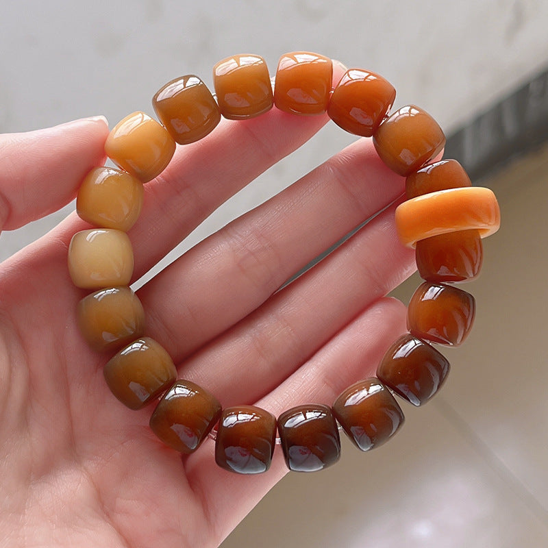 Natural Weathering White Jade Bodhi Root Straight Cut Bracelet