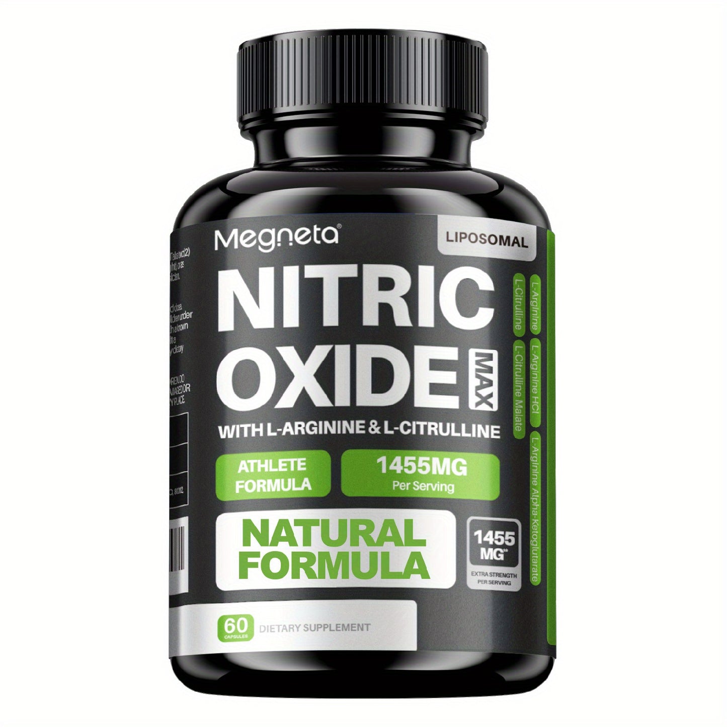 Megneta Nitric Oxide, Men's Vitality Supplement for Energy and Focus, Healthy Blood Flow, Cardiovascular Health, with L Arginine & L Citrulline - 60 capsules