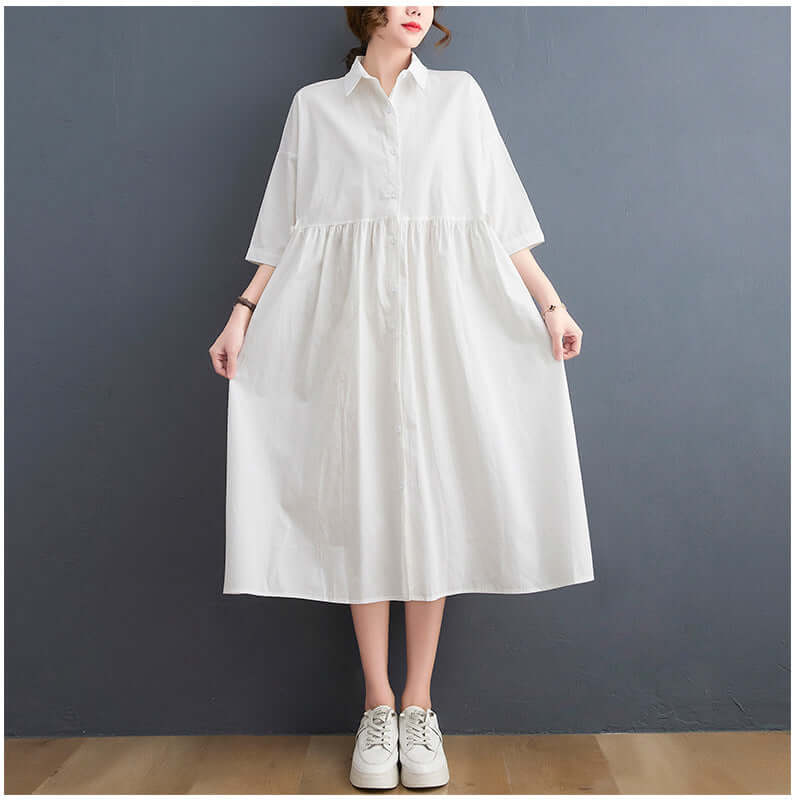 New Solid Color Casual Loose Large Size Short Sleeve Dress Women