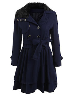 Skirted A Line Coat with Belt Size: (L) - MediaEclat.store
